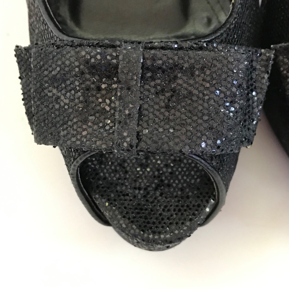 JUST FAB Stilettos Heels Peep Toe Black Pumps Shimmer Party Women’s Size 10 - Picture 4 of 16